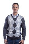 Men's Argyle Merino Wool V-Neck Sweater - 2XL