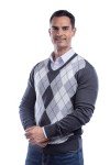 Men's Argyle Merino Wool V-Neck Sweater - 2XL