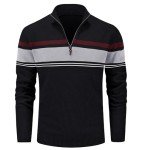 Men’s Quarter Zip Pullover Sweater - Striped Black