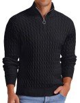 Men's Cable Knit Quarter-Zip Turtleneck Sweater - Black