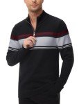 Men’s Quarter Zip Pullover Sweater - Striped Black
