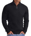 Men's Cable Knit Quarter-Zip Turtleneck Sweater - Black