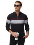 Men’s Quarter Zip Pullover Sweater - Striped Black