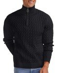 Men's Cable Knit Quarter-Zip Turtleneck Sweater - Black