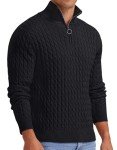 Men's Cable Knit Quarter-Zip Turtleneck Sweater - Black