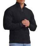 Men's Cable Knit Quarter-Zip Turtleneck Sweater - Black