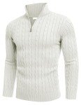 COOFANDY Men's Slim Fit Quarter-Zip White Sweater