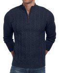 Navy Blue Men's Cable Knit Quarter Zip Sweater