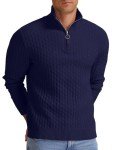 Men's Navy Waffle Textured Quarter-Zip Sweater