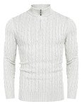 COOFANDY Men's Slim Fit Quarter-Zip White Sweater