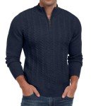 Navy Blue Men's Cable Knit Quarter Zip Sweater