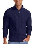Men's Navy Waffle Textured Quarter-Zip Sweater