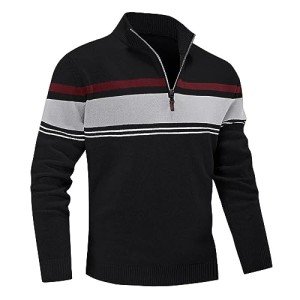 Men's Quarter Zip Fleece Sweater - Black & Grey