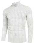COOFANDY Men's Slim Fit Quarter-Zip White Sweater