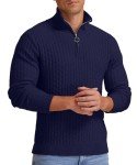 Men's Navy Waffle Textured Quarter-Zip Sweater