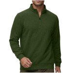 Men's Army Green Sherpa Lined Quarter Zip Sweatshirt