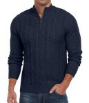 Navy Blue Men's Cable Knit Quarter Zip Sweater