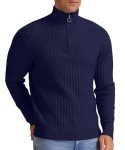 Men's Navy Waffle Textured Quarter-Zip Sweater