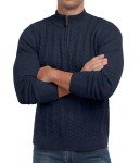 Navy Blue Men's Cable Knit Quarter Zip Sweater