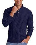 Men's Navy Waffle Textured Quarter-Zip Sweater