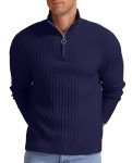 Men's Navy Waffle Textured Quarter-Zip Sweater