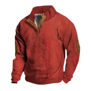 Men's Casual 3D Printed Henley Pullover Sweatshirt
