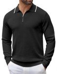Men's Long Sleeve Knit Polo Shirt, Black, X-Large
