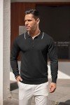 Men's Long Sleeve Knit Polo Shirt, Black, X-Large