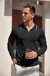 Men's Long Sleeve Knit Polo Shirt, Black, X-Large