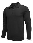 Men's Long Sleeve Knit Polo Shirt, Black, X-Large