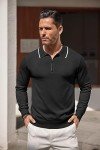 Men's Long Sleeve Knit Polo Shirt, Black, X-Large