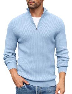 Men's Slim Fit Quarter Zip Sweater - Light Blue