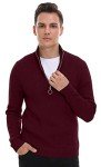 Men's Ribbed Turtleneck Quarter Zip Sweater - Wine Red