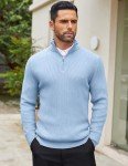 Men's Slim Fit Quarter Zip Sweater - Light Blue