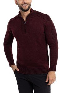 Burgundy Slim Fit Quarter Zip Pullover for Men