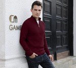 Men's Ribbed Turtleneck Quarter Zip Sweater - Wine Red
