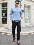 Men's Slim Fit Quarter Zip Sweater - Light Blue