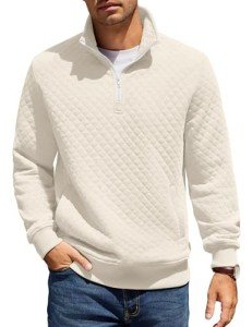 COOFANDY Men’s Quilted Quarter Zip Pullover Sweater
