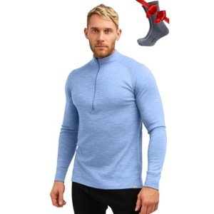 Men's Merino Wool Half Zip Sweater - Deep Blue