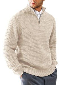 KAVIANA Men's Khaki Quarter Zip Mock Neck Sweater