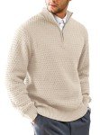 KAVIANA Men's Khaki Quarter Zip Mock Neck Sweater