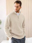 KAVIANA Men's Khaki Quarter Zip Mock Neck Sweater
