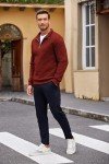 Men's Wine Red Quarter Zip Pullover Sweater