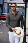 Men's Slim Fit Knit Polo Quarter Zip Sweater