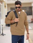 Men's Khaki Quarter-Zip Turtleneck Pullover Sweater