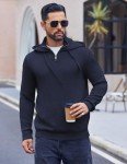 Men's Navy Blue Knitted Turtleneck Hoodie Sweater