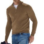 Lexiart Men's Brown Quarter Zip Mock Neck Sweater