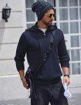 Men's Navy Blue Knitted Turtleneck Hoodie Sweater