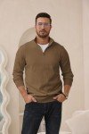 Lexiart Men's Brown Quarter Zip Mock Neck Sweater