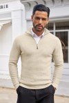 COOFANDY Men's Lightweight Quarter Zip Sweater - Beige